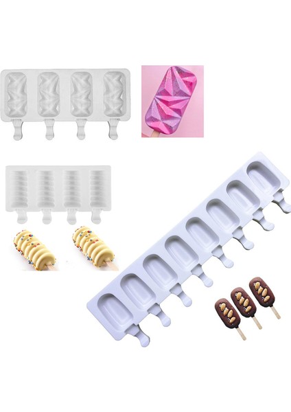 No.3 Tarzı Silikon Dondurma Kalıbı Kendin Yap Doğa Dostu Dondurmalı Popsicle Kalıbı Mousse Tatlı Dondurucu Tatlı Dondurma Küpü Kalıbı ile Çubuk (Yurt Dışından)