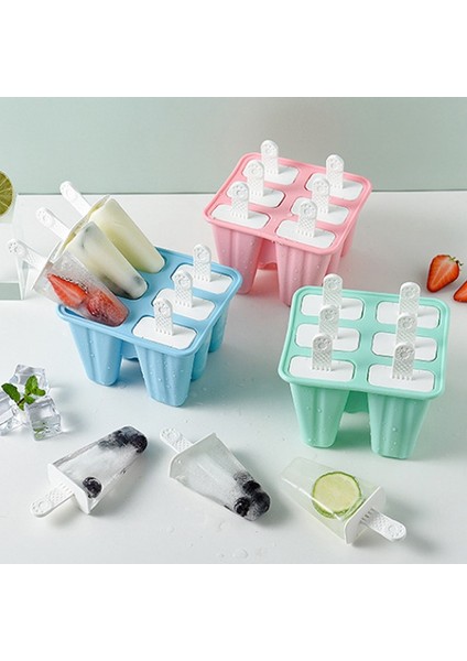 Yeşil 4 Delikli Stil Silikon Dondurma Kalıbı Buz Küpü Tepsisi Popsicle Varil Yeniden Kullanılabilir Dondurma Kalıpları Setleri Yiyecek Dıy Aracı Çubuklu (Yurt Dışından)