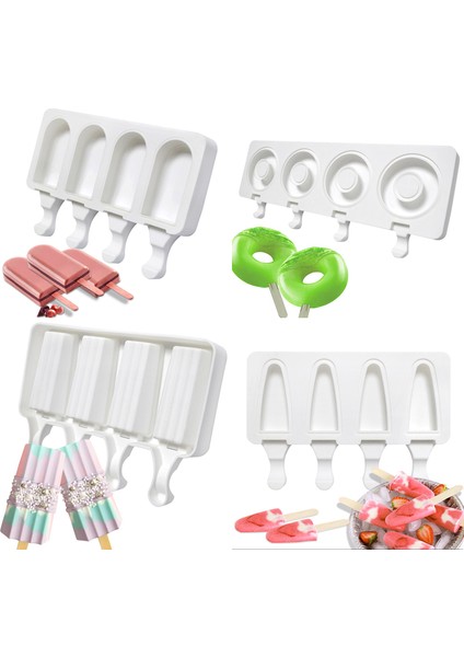 SH0101403 Set Stili 6 Çeşit Yaz Dondurma Kalıpları Donut Silikonlu Buzlu Meyve Suyu Jöle Araçları Dondurma Küpü Tepsisi 50 Ahşap Çubuklu (Yurt Dışından)