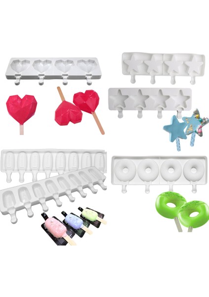 Gri Stil Popsicle Kalıbı Eliptik Kalp Şekilli Kendin Yap Çikolata Pastacılık Silikon Kalıp Beş Köşeli Dondurma Yapıcılar Ekolojik Dondurma Kalıbı (Yurt Dışından)