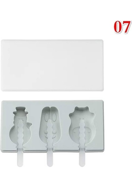 No.7 Tarzı Kapaklı Karikatür Dondurma Kalıbı Silikon Popsicle Yapıcı Kalıplar Silikon Buz Küpü Tepsisi (Yurt Dışından)