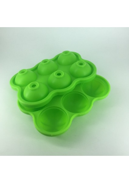Yeşil Stil 5 Renk 6 Delik 4.5cm Çap Yemek Kalitesi Yumuşak Silikon Çevre Dostu Kullanışlı Ev Yapımı Buz Küpü Tepsi Top Yapıcı Kalıp Sevimli Basit (Yurt Dışından)