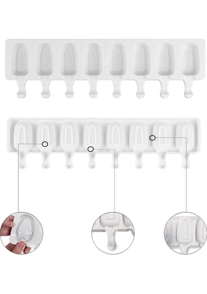Beyaz Stil 8 Kavite Silikon Dondurma Kalıbı Küçük Oval Şekil Ev Yapımı Dondurma Çubuğu Kalıpları Tatlı Dondurma Lolipop Yapıcı Yeniden Kullanılabilir Araçlar (Yurt Dışından) modelleri