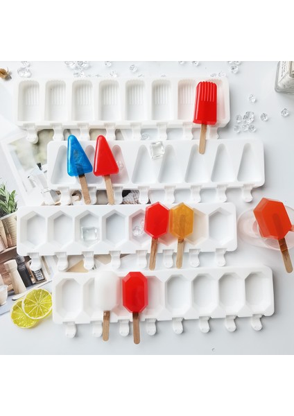 A-Beyaz Tarzı Silikon Dondurma Kalıbı Kendin Yap Popsicle Kalıpları Dondurucu 8 Hücreli Değerli Taş Buz Küpü Tepsisi Popsicle Varil Yapıcıları Fırın Araçları (Yurt Dışından) fiyatları
