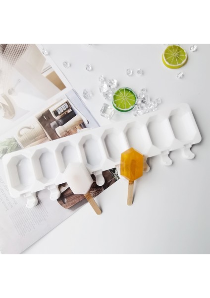 A-Beyaz Tarzı Silikon Dondurma Kalıbı Kendin Yap Popsicle Kalıpları Dondurucu 8 Hücreli Değerli Taş Buz Küpü Tepsisi Popsicle Varil Yapıcıları Fırın Araçları (Yurt Dışından) fırsatları