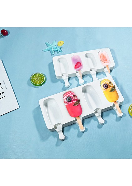 4 Delikli Daha Küçük Stil Delikli Silikon Dondurma Kalıbı Buz Küpü Tepsisi Popsicle Fıçısı Kendin Yap Kalıbı Tatlı Dondurma Kalıbı ile Dondurma Çubuğu (Yurt Dışından) modelleri