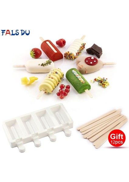 No.12 Tarzı 4 Boşluklu Dondurma Silikon Kalıp Dıy Araçları Tekrar Kullanılabilir Dondurma Yapıcı Tatlı Kalıpları Ahşap Çubuklar ile (Yurt Dışından) fiyatları