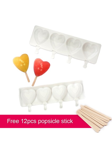 No.12 Tarzı 4 Boşluklu Dondurma Silikon Kalıp Dıy Araçları Tekrar Kullanılabilir Dondurma Yapıcı Tatlı Kalıpları Ahşap Çubuklar ile (Yurt Dışından) fırsatları