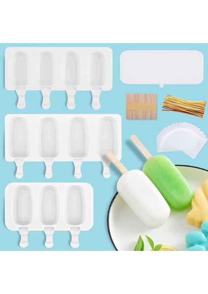 50 Adet Çubuk Stili Yaz Için Çocuklar Için Kapaklı Çubuklu Silikon Dondurma Kalıbı Popsicle Kalıpları (Yurt Dışından)