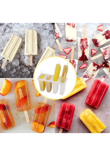 50 Tahta Çubuk Stili 4 Kavite Ev Yapımı Dondurma Kalıbı ve 50 Ahşap Çubuklu Popsicle Kalıpları (Yurt Dışından)