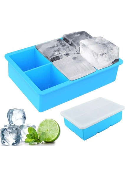 Gri Stil Bpa Içermeyen 6 Büyük Buz Kalıbı Kalın Jumbo Geniş Gıda Sınıfı Silikon Buz Küpü Kare Kalıp Kendi Buz Yapıcınızı Yapın Buz Küpü Kalıbı (Yurt Dışından) fırsatları