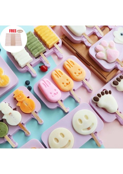 4 Delik-50 Adet Tarzı Silikon Dondurma Kalıbı Hayvan Şekilli Jöle Buz Hokeyi Makinesi Kendin Yap Gıda Takviye Aracı Popsicle Stick Yaz Sıcak Satış (Yurt Dışından)
