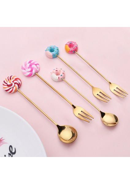 No.13 Tarzı Çocuk Çizgi Film Kaşık Çatal Donut Kahve Kaşık Tatlı Kaşık Çatal Çay Kahve Dondurma Aracı Mutfak Sofra Takımı (Yurt Dışından) fırsatları