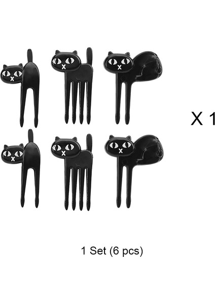 6 Adet Tarzı Masaüstü Siyah Kedi Meyve Çatalı Mini Karikatür Pasta Tatlı Yiyecek Hayvan Çatalları Bento Öğle Dişçi Partisi Için (Yurt Dışından)