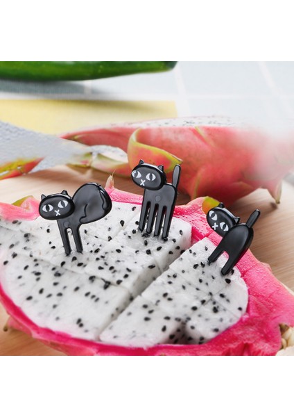6 Adet Tarzı Masaüstü Siyah Kedi Meyve Çatalı Mini Karikatür Pasta Tatlı Yiyecek Hayvan Çatalları Bento Öğle Dişçi Partisi Için (Yurt Dışından) modelleri