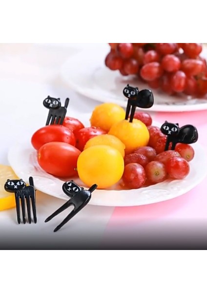6 Adet Tarzı Masaüstü Siyah Kedi Meyve Çatalı Mini Karikatür Pasta Tatlı Yiyecek Hayvan Çatalları Bento Öğle Dişçi Partisi Için (Yurt Dışından) fırsatları