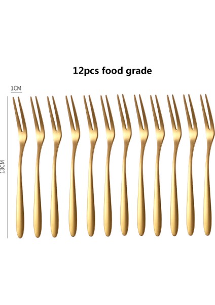 Altın 12 Adet Tarzı Çelik Iki Dişli Çatal Meyve Çatalı Seti Mutfak Eşyaları Çeşitli Kullanımlı Atıştırmalık Pasta Tatlı Çatalı Kafeterya Ev Sofra Takımı (Yurt Dışından)