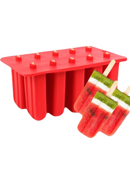 Pembe 10 Delik Stili Dondurma Dondurucu Haznesi Kapaklı Silikon Popsicle Buzluğu Kalıbı Kendin Yap Meyve Suyu Dondurma Buz Küpü Tepsisi Maker (Yurt Dışından)
