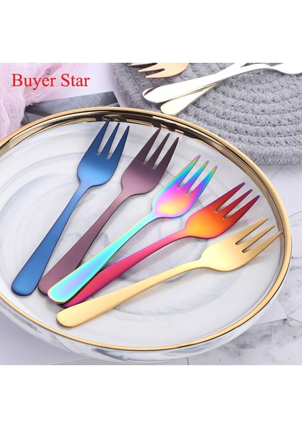 Mavi Stil 6 Parça Çay Çatalı Seti Paslanmaz Çelik Meyve Çatalı Seti Gökkuşağı Tatlı Çatalı Kek Atıştırmalık Altın Küçük Salata Çatalı Yemek Takımı (Yurt Dışından) modelleri