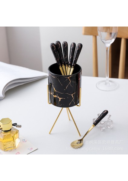 6 Adet Kahve Kaşığı Tarzı Altın Sofrada Damgalı Seramik Çatal Bıçak Takımı Saklama Kabı Paslanmaz Çelik Kaşık ve Çatal Seti Ayna Kahve Çatalı Yemek Takımı (Yurt Dışından) indirimleri