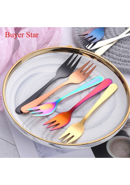 Gümüş Tarzı 6 Parça Çay Çatalı Seti Paslanmaz Çelik Meyve Çatalı Seti Gökkuşağı Tatlı Çatalı Kek Atıştırmalık Altın Küçük Salata Çatalı Yemek Takımı (Yurt Dışından) fırsatları