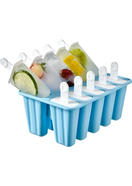 BLUE10 Stili Gıda Güvenli Silikon Dondurma Kalıpları 4 Hücreli Dondurulmuş Buz Kalıpları Popsicle Yapıcı Kendi Yapımı Dondurucu Şeker Kalıbı Ücretsiz Çubuklarla (Yurt Dışından)