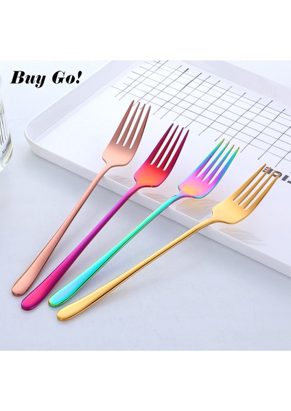 Gökkuşağı Tarzı 8 Renkli Paslanmaz Çelik Uzun Saplı Yemek Çatalı Kore Gökkuşağı Çatal Otel Restoran Parti Malzemeleri Sofra Takımı Biftek Altın Çatal (Yurt Dışından) fiyatları