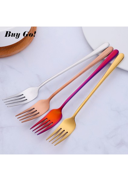 Gökkuşağı Tarzı 8 Renkli Paslanmaz Çelik Uzun Saplı Yemek Çatalı Kore Gökkuşağı Çatal Otel Restoran Parti Malzemeleri Sofra Takımı Biftek Altın Çatal (Yurt Dışından) modelleri