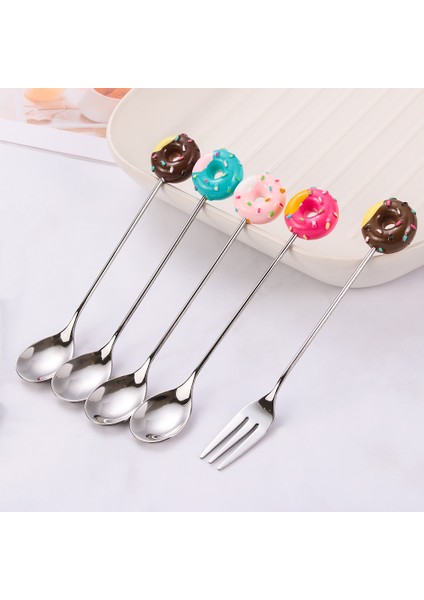 No.2 Tarzı Mini Donut Sevimli Paslanmaz Çelik Donut Tatlı Kaşığı Çatal Dondurma Şeker Mutfak Sofra Çatal Bıçak Çocuk Yemek Takımı (Yurt Dışından) fırsatları