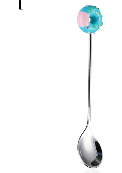 Çörek Mavisi S1 Stili Mini Donut Sevimli Paslanmaz Çelik Hamur Tatlı Kaşık Çatal Kahve Dondurma Yemek Takımı Cezbe Şeker Mutfak Takımı Bebek Çocuklar (Yurt Dışından)