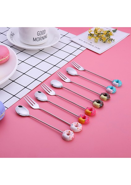 Çörek Mavisi S1 Stili Mini Donut Sevimli Paslanmaz Çelik Hamur Tatlı Kaşık Çatal Kahve Dondurma Yemek Takımı Cezbe Şeker Mutfak Takımı Bebek Çocuklar (Yurt Dışından) fiyatları