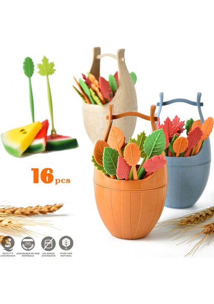Turuncu Tarzı Organik Meyve Çatal Seti Buğday Sapı Yapraklar Çöl Çatalı Salata Sebze Bbq Parti Kokteyl Çatalı Picks Masa Dekoru (Yurt Dışından)