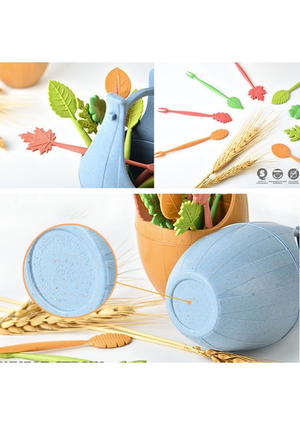 Turuncu Tarzı Organik Meyve Çatal Seti Buğday Sapı Yapraklar Çöl Çatalı Salata Sebze Bbq Parti Kokteyl Çatalı Picks Masa Dekoru (Yurt Dışından)