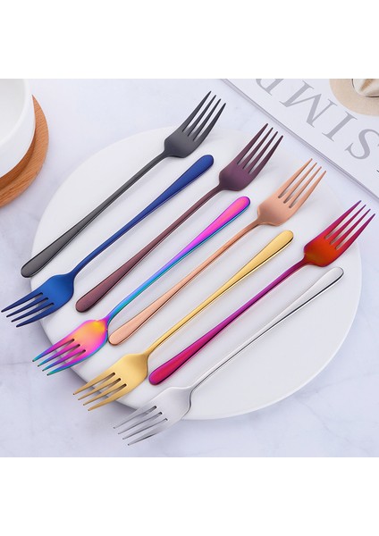 Gökkuşağı-1 Adet Tarzı Paslanmaz Çelik Akşam Çatalı Kore Tatlı Çatalı Gümüş Biftek Mutfak Gereçleri Gül Altın Tatlı Çatalı Parti Araçları (Yurt Dışından) modelleri