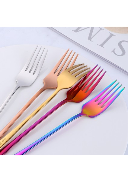 Gökkuşağı-1 Adet Tarzı Paslanmaz Çelik Akşam Çatalı Kore Tatlı Çatalı Gümüş Biftek Mutfak Gereçleri Gül Altın Tatlı Çatalı Parti Araçları (Yurt Dışından) indirimleri
