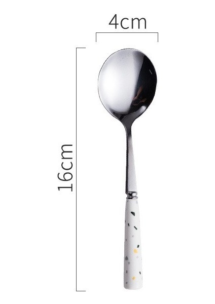 Sarı Yeşil Çatal Stili Seramik Saplı Kaşık ve Çatal Seti Meyve Tatlı Paslanmaz Çelik Takipçi Çorba Atıştırmalık Pasta Çay Kahve Sofra Takımı Yemek (Yurt Dışından)