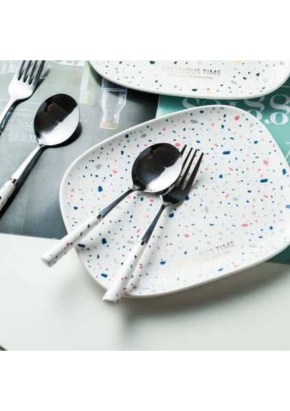 Sarı Yeşil Çatal Stili Seramik Saplı Kaşık ve Çatal Seti Meyve Tatlı Paslanmaz Çelik Takipçi Çorba Atıştırmalık Pasta Çay Kahve Sofra Takımı Yemek (Yurt Dışından) fırsatları