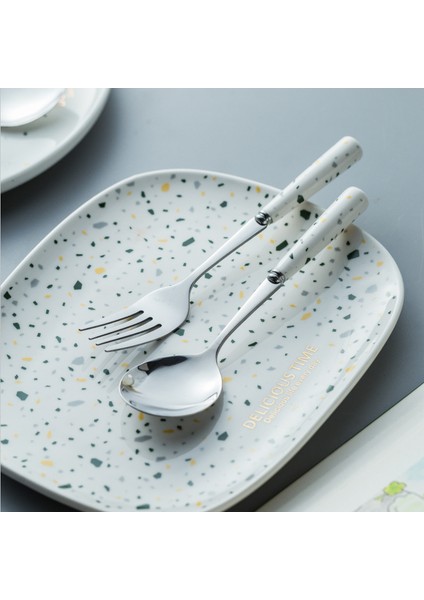 Sarı Yeşil Çatal Stili Seramik Saplı Kaşık ve Çatal Seti Meyve Tatlı Paslanmaz Çelik Takipçi Çorba Atıştırmalık Pasta Çay Kahve Sofra Takımı Yemek (Yurt Dışından) indirimleri