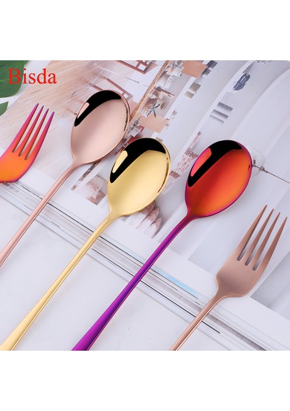 Gül Altın 1 Takım Tarzı Akşam Yemeği Çatalı Paslanmaz Çelik Çatal ve Kaşık Seti Altın Sofra Takımı Mutfak Aracı Renkli Kaşık Güvenli Yetişkin Yemek Takımı (Yurt Dışından) fırsatları