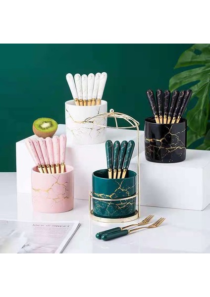 Pembe Tarzı Altın Sofrada Damgalı Seramik Çatal Bıçak Takımı Saklama Kabı Paslanmaz Çelik Kaşık ve Çatal Seti Ayna Kahve Çatalı Yemek Takımı (Yurt Dışından) fiyatları