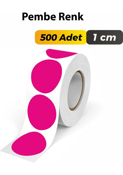 Pembe Renkli Etiket Çok Amaçlı Yuvarlak Kesim Ambalaj Etiketi 1cm - 500 Adet
