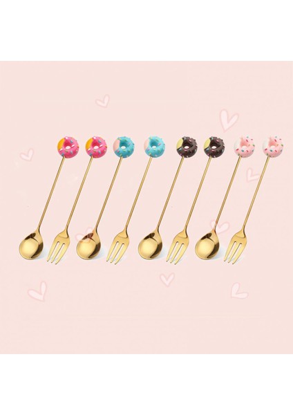 Mavi Kaşık Stili 1 Adet Paslanmaz Çelik Donut Kaşık Çatal Karikatür Tasarımı Çocuk Kaşık Donut Kek Tatlı Çay Dondurma Meyve Çatal Çorba Kaşığı (Yurt Dışından) modelleri