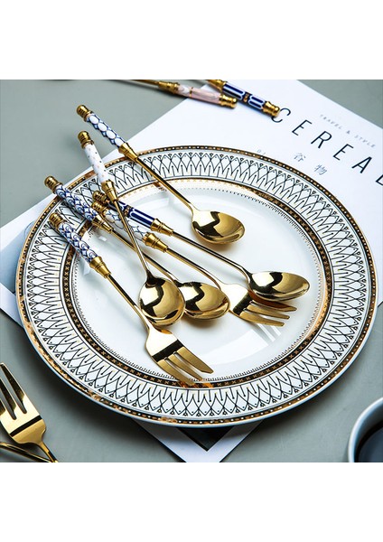 Bir Stil Paslanmaz Çelik Altın Kek Çatalı Tatlı Çatalı Meyve Çatalı Seramik Uzun Sap - Partide Tatlı ve Pasta Için Kullanılır - Salyangoz Çatal Restoranında (Yurt Dışından) modelleri