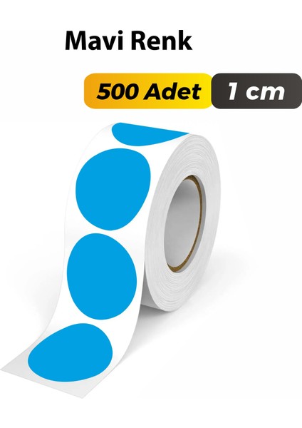 Mavi Renkli Etiket Çok Amaçlı Yuvarlak Kesim Ambalaj Etiketi 1cm - 500 Adet