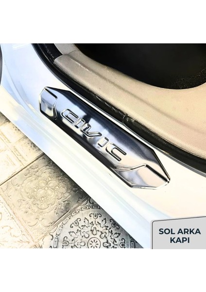 Honda Civic Fd6 ve Fb7 Kasa Civic Yazılı Kapı Eşiği Krom Seti (2006-2012 2012-2016 Model Arası)