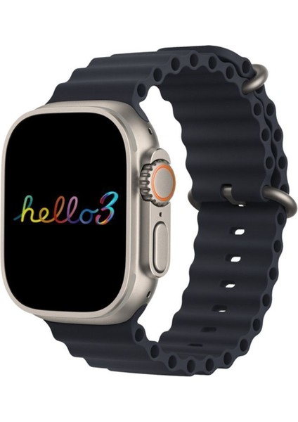 Tekno Trust 49 mm Hello Watch 3 Plus Amoled 3 Adet Kordon Ultra 49MM Watch 9 Şarj Pusula 4gb Akıllı Saat Gri It