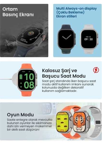 Tekno Trust Gümüş Watch 8 Ultra Pro Max (Hw 8 Ultra Max) Siyah Siyah 2 Yıl Ithalatçı Garantili 300-400 Mah 49 M modelleri