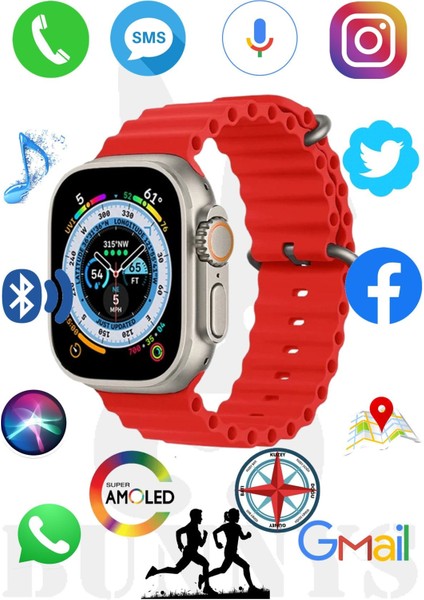 Tekno Trust 2 Yıl Poco X4 Gt Uyumlu Akıllı Saat Watch 8 Ultra 49MM Konuşma Özellikli Amoled Ekran Gümüş Laciver