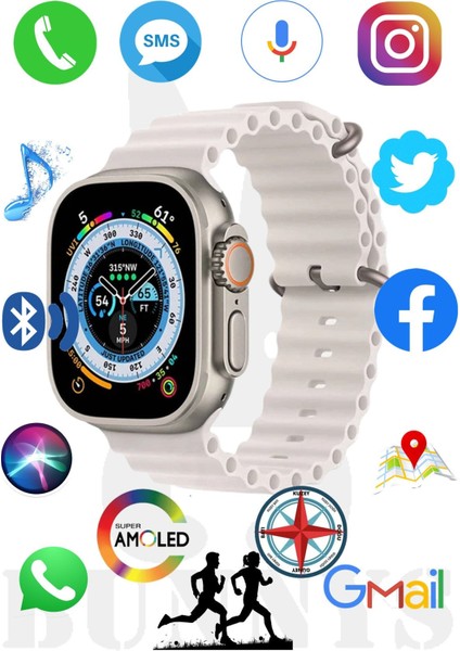 Tekno Trust Gümüş Iphone 11 Pro Max Uyumlu Akıllı Saat Watch 8 Ultra 49MM Konuşma Özellikli Amoled Ekran 300-40