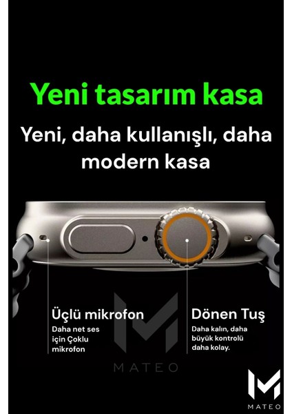 Tekno Trust Çok Renkli Akıllı Saat Watch 8 Ultra T900-2S Ios/android Destekli 2.3inch Arama Özeliği+ P9 Bluetoo